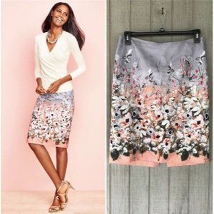Talbots Womens Hummingbird Cotton Linen Floral Lined Skirt Size 16 Gray NWT
